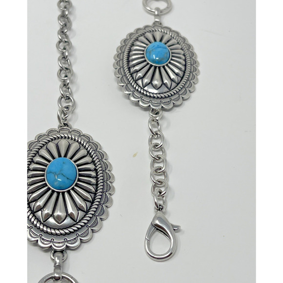 Ariat Womens Oval Concho Silver Chain Link Belt With Turquoise Stone Accents XL main image 4